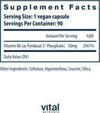 Piridoxal-5 Fosfato - Vitamina B6 Activa Metilada - 90 Cápsulas
