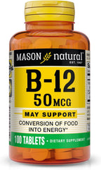 MASON NATURAL Vitamina B12 50 mcg con Calcio, Suplemento dietético para energía natural, 100 tabletas