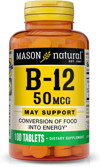MASON NATURAL Vitamina B12 50 mcg con – Metabolismo energético normal: Ayuda a convertir los carbohidratos, grasas – Image 1
