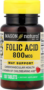 MASON NATURAL Ácido Fólico 0.8 mg, 100 Tabletas