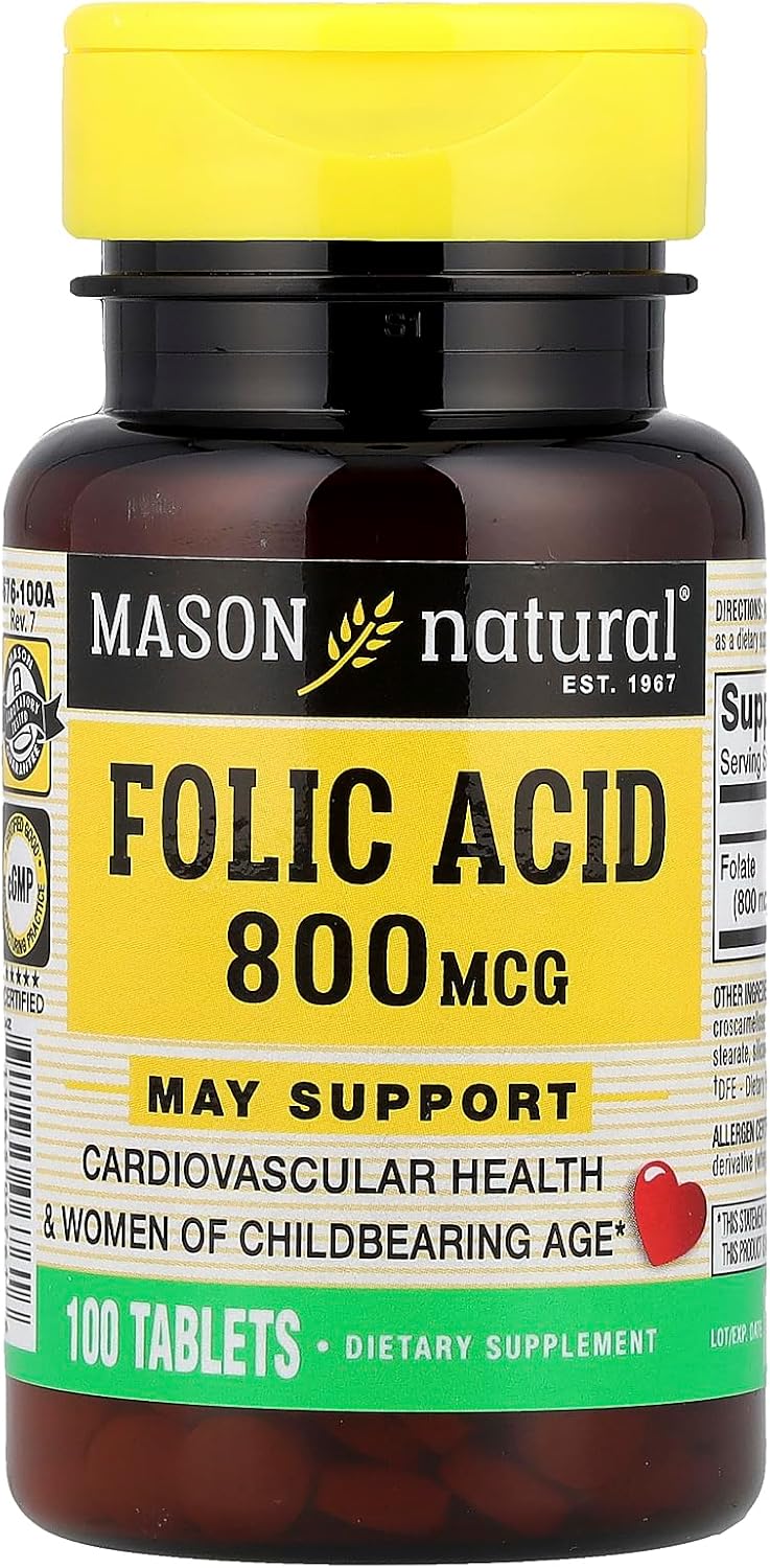 MASON NATURAL Ácido Fólico 0.8 mg, 100 Tabletas