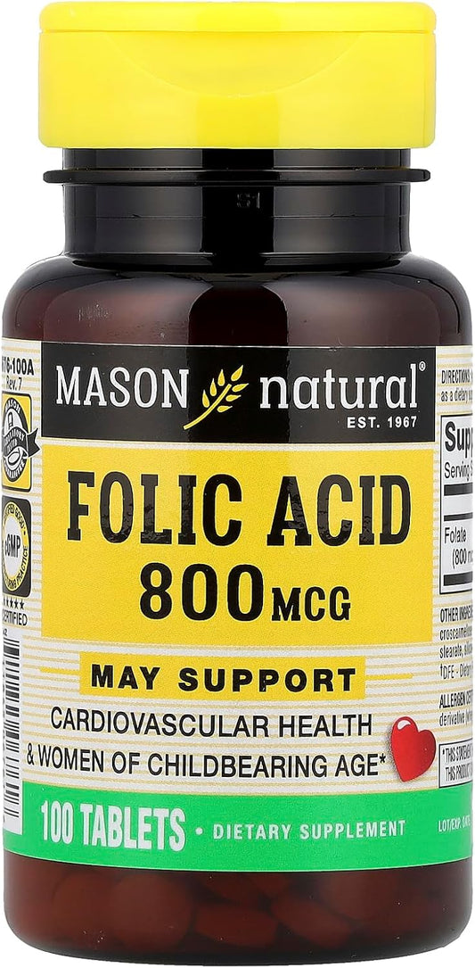 MASON NATURAL Ácido Fólico 0.8 mg, 100 Comprimidos