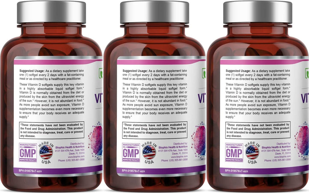 biophix Vitamina D3 10000 UI 380 Cápsulas Blandas (3 Paquetes) - Alta Potencia en Aceite de Oliva Virgen Extra, No-GMO, Sin Soja
