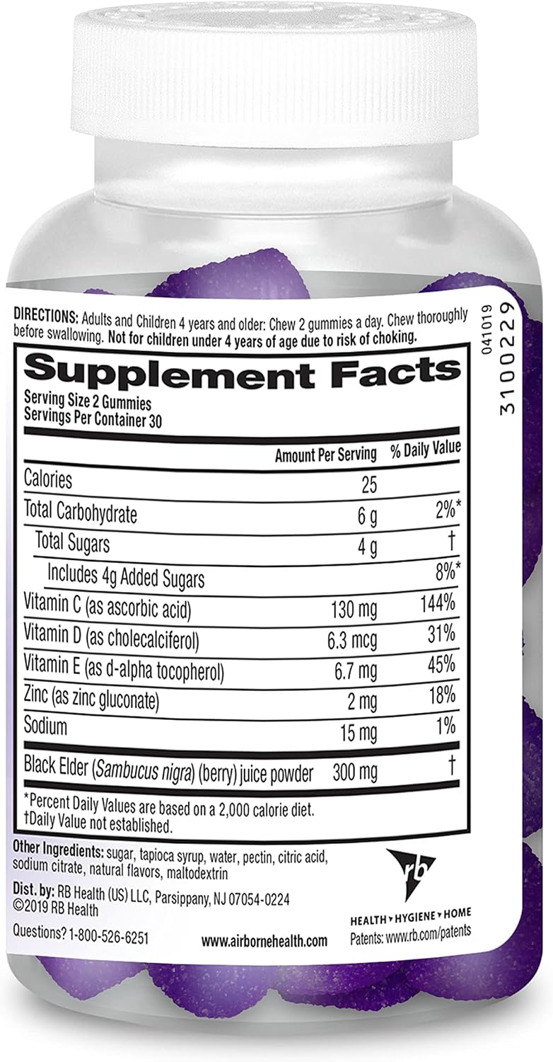 Airborne Gominolas de Saúco + Zinc y Vitamina C para Adultos, 60 gomitas