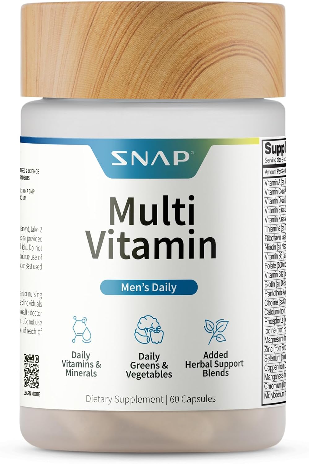 Snap Supplements Multivitamínico para Hombres – Vitaminas y Minerales Esenciales, 60 Cápsulas