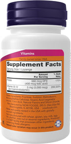 NOW Foods Vitamina B-12 5,000 mcg con Ácido Fólico - 60 Comprimidos Bucales