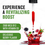 NaturalSlim Metab-12 Vitamina B12 Líquida con Vitamina D3 - Metilcobalamina 2500 mcg - Gotas Sublinguales Sabor Bayas 30 ml
