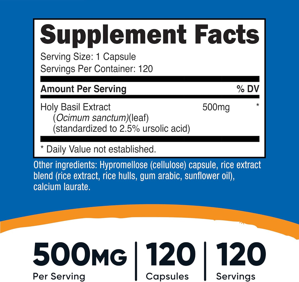Nutricost Albahaca Santa (Holy Basil) Cápsulas 500mg - 120 Cápsulas Vegetarianas - Sin Gluten, No GMO