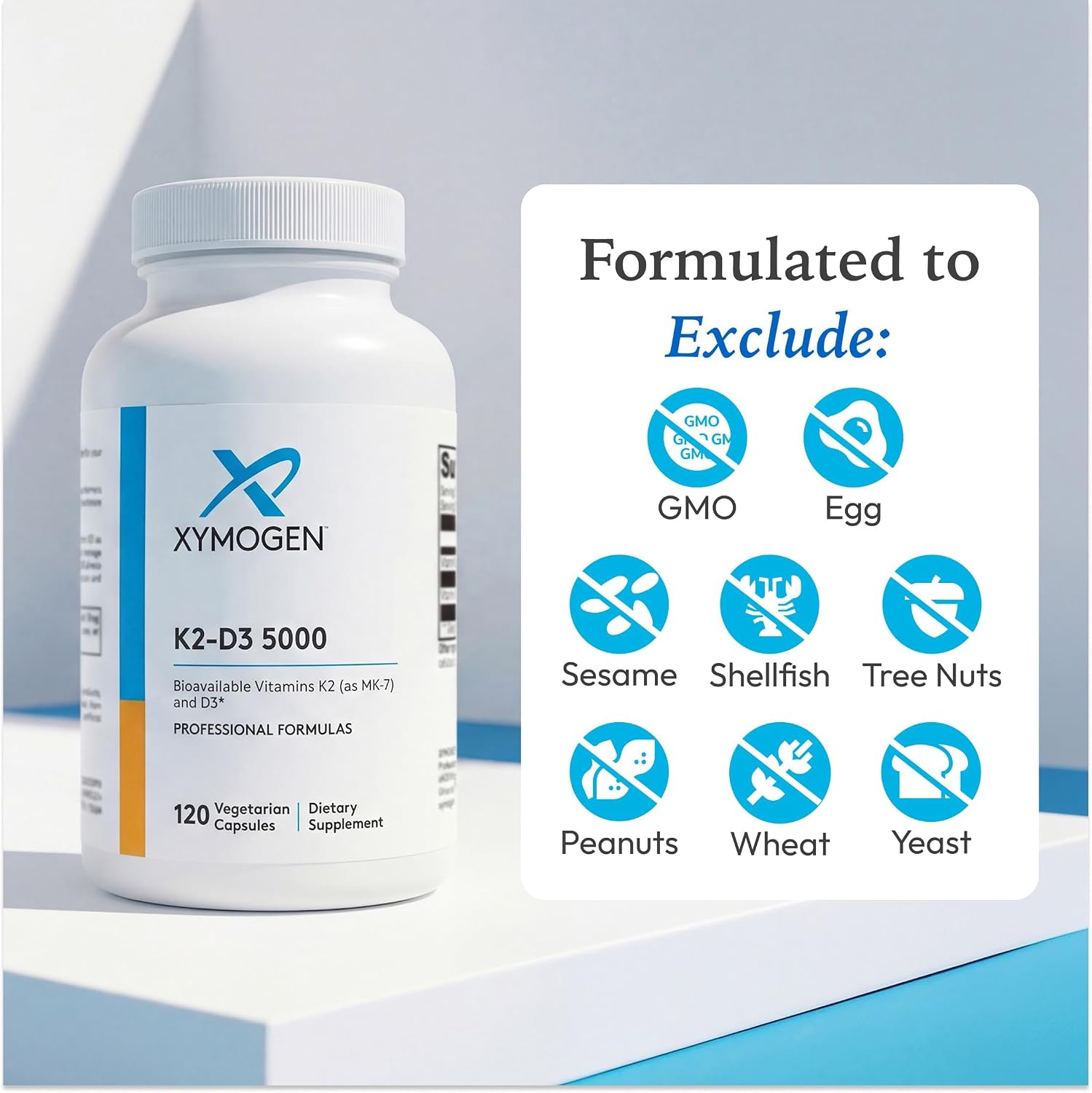 XYMOGEN K2-D3 5000 - Vitaminas D3 y K2, 120 Cápsulas