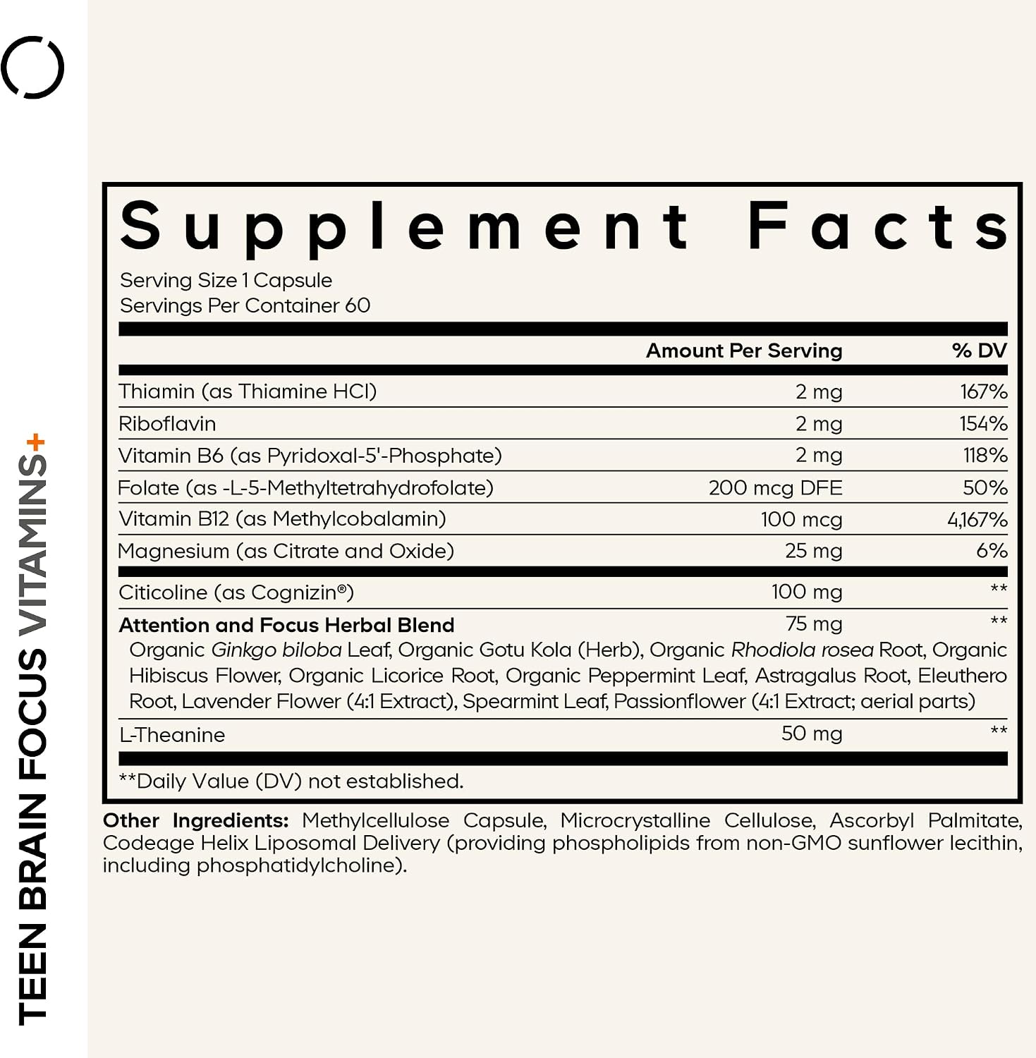 Codeage Teen Brain Focus Vitamins+ Multivitamínico para Adolescentes (60 Cápsulas)