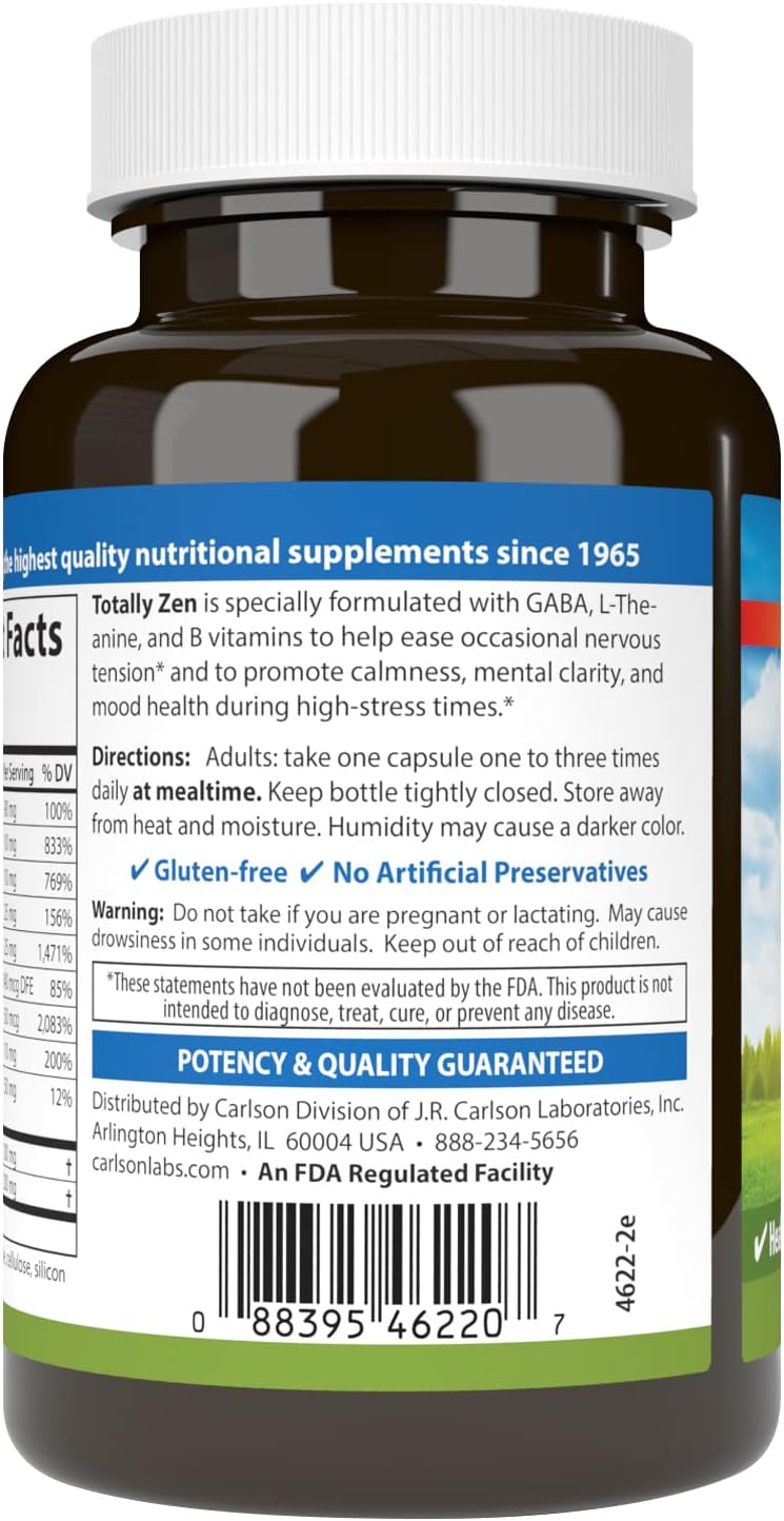 Carlson Totally Zen: GABA, L-Theanina y Vitaminas B - 120 Cápsulas