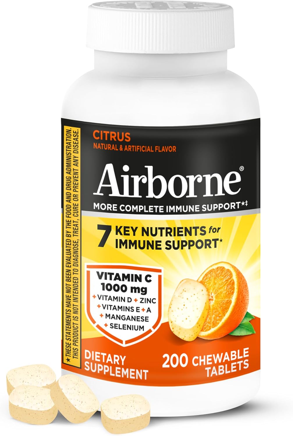 Airborne Citrus Chewable Tablets, 200 comprimidos masticables