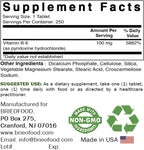 Brieofood Vitamina B6 100 mg 250 Comprimidos