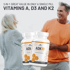 ALPHA RISE ADK 10 - Vitamina D3 10000 UI, K2 (MK7+MK4) y Vitamina A con Aceite de Oliva - 90 Cápsulas Vegetarianas - No GMO
