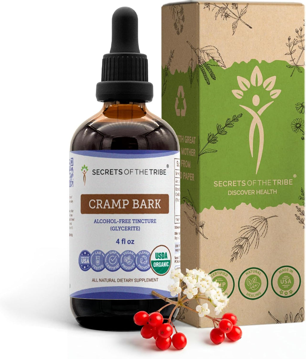 Secrets of the Tribe Cramp Bark Orgánico USDA - Extracto Sin Alcohol de Alta Potencia - 118 ml