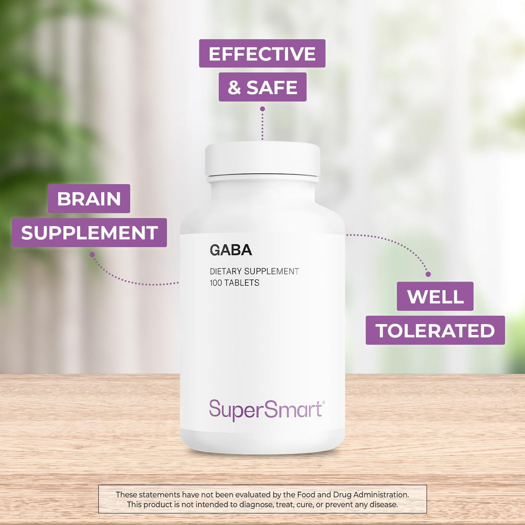 Supersmart - GABA 750mg por Día (Alta Potencia) - Suplemento de Ácido Gamma-Aminobutírico | No-OMG y Sin Gluten - 100 Comprimidos