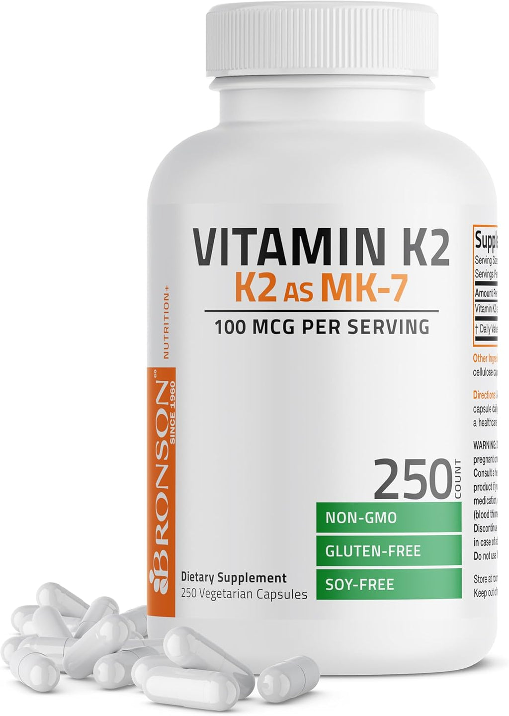 Bronson Vitamina K2 como MK-7 Menaquinona 100 mcg, 250 Cápsulas