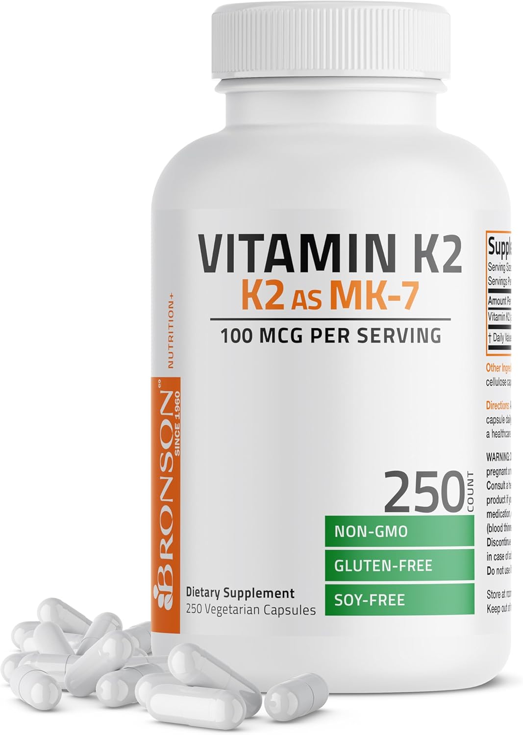 Bronson Vitamina K2 como MK-7 Menaquinona 100 mcg, 250 Cápsulas