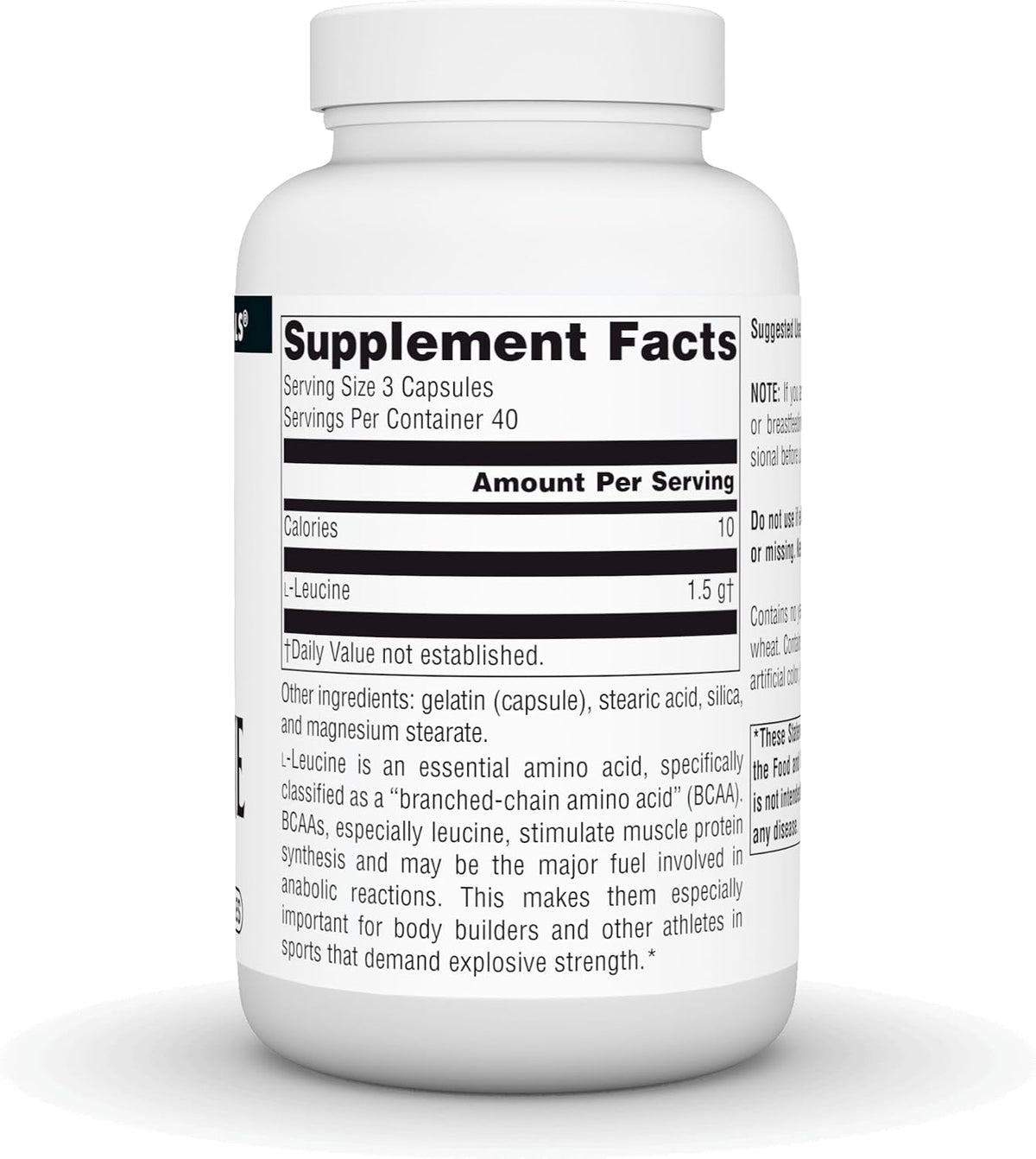Source Naturals L-Leucina, 500 mg, 120 Cápsulas – Image 3