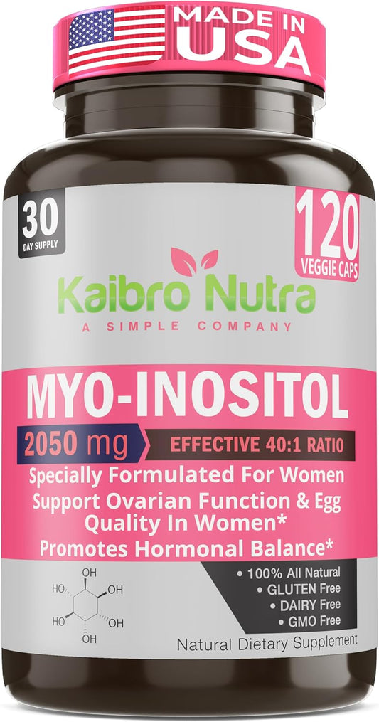 Kaibro Nutra Myo-Inositol con D-Chiro Inositol 40:1, 2050mg, Cápsulas Veganas, 120 Unidades