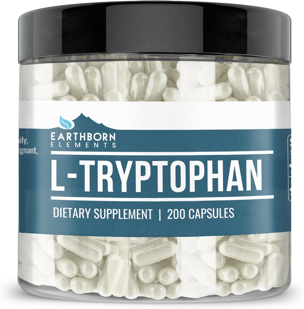 Earthborn Elements L-Triptófano 200 Cápsulas, Puro y Sin Diluir, Sin Aditivos