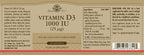 Solgar Vitamina D3 (Colecalciferol) 25 mcg (1000 UI), 100 Softgels