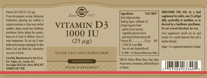 Solgar Vitamina D3 (Colecalciferol) 25 mcg (1000 UI), 100 Softgels – Image 6