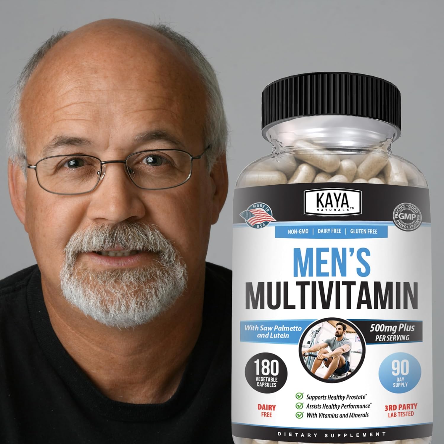 Kaya Naturals Multivitamínico para Hombres - Complejo Multivitamínico y Mineral - Apoyo Prostático - 180 Cápsulas Vegetales