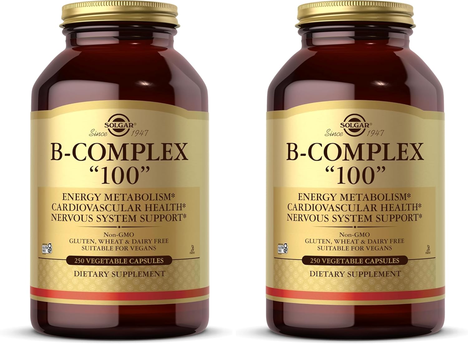 Solgar B-Complex '100' - 250 Cápsulas Vegetales - Complejo B para Energía y Sistema Nervioso