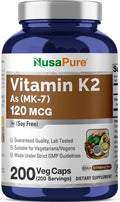 NusaPure Vitamina K2 MK7 120 mcg – 200 Cápsulas Vegetales (Sin Soja, No OGM, Vegano)