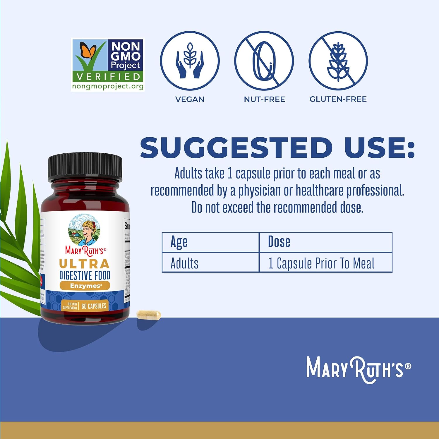MARYRUTH'S Ultra Digestive Enzymes | 12+ Enzimas Digestivas | 60 Cápsulas Veganas