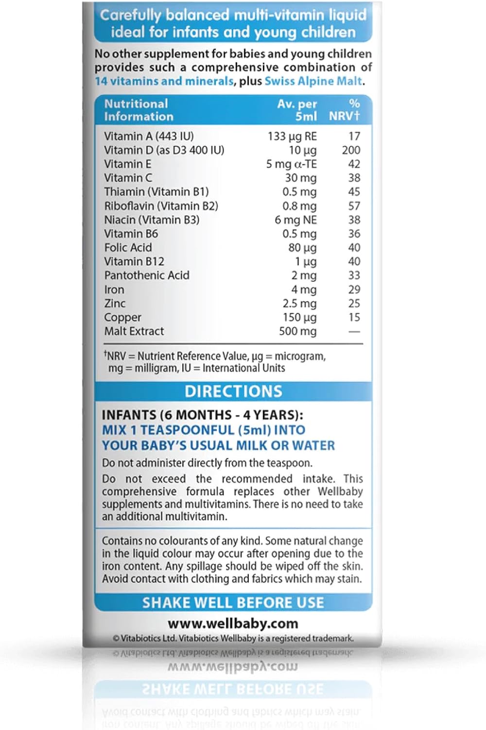 Vitabiotics Wellbaby Multi-Vitamin Liquid – Multivitamínico para bebés de 6 meses a 4 años, 150 ml