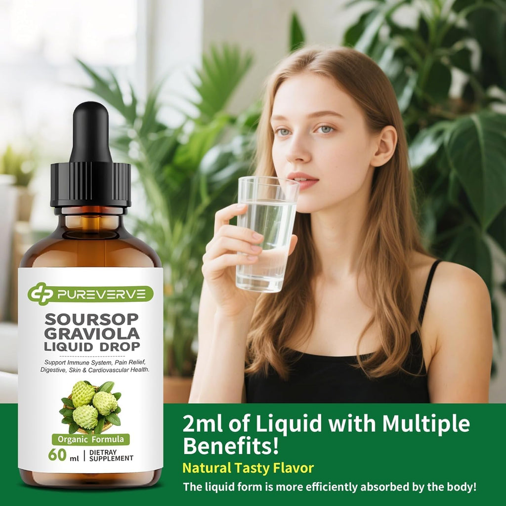 Soursop Graviola Gotas Líquidas de Pureverve, Apoyo Celular e Inmunidad, 2 Pack de 118 ml