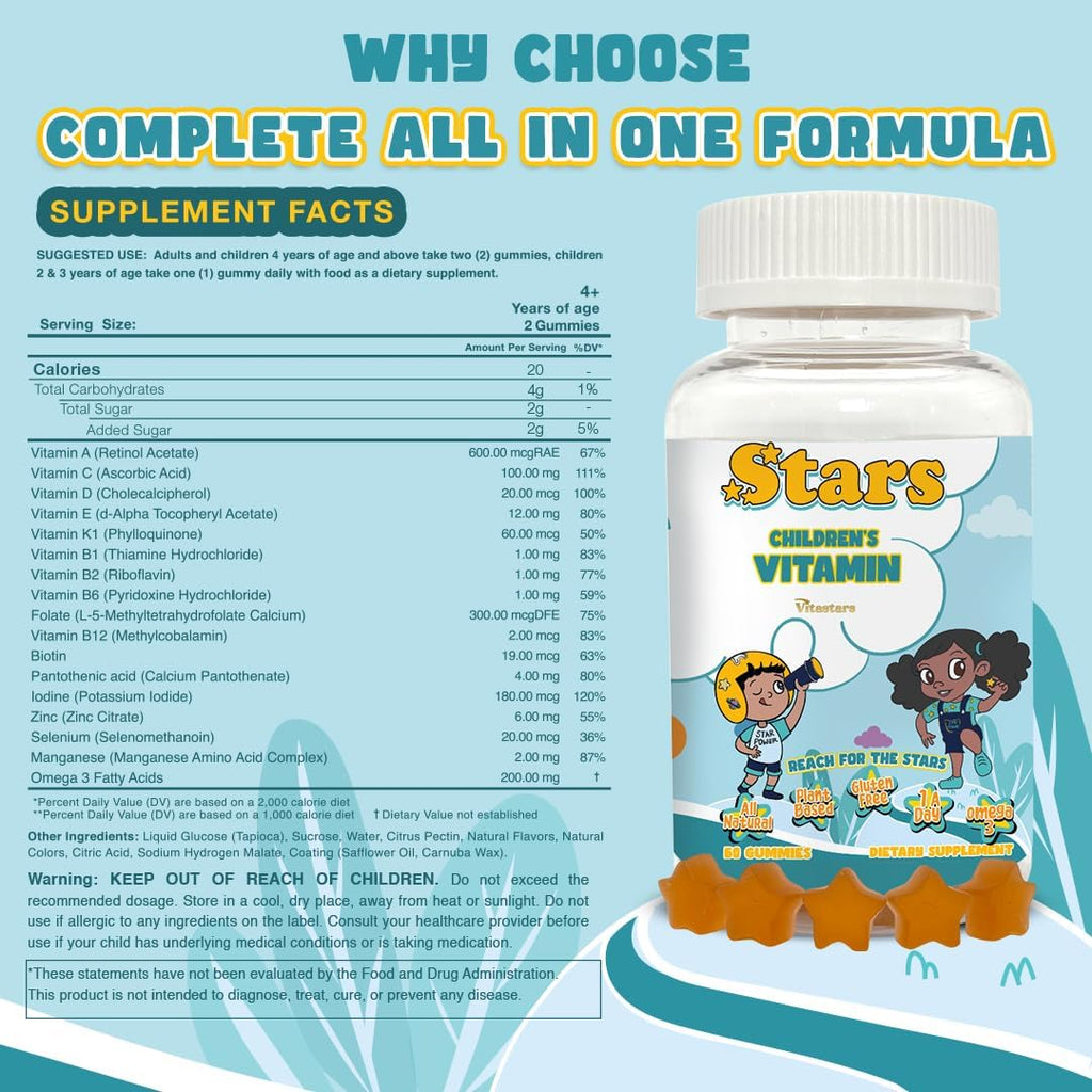 Vitastars Gominolas Multivitamínicas para Niños con Omega 3, 60 unidades