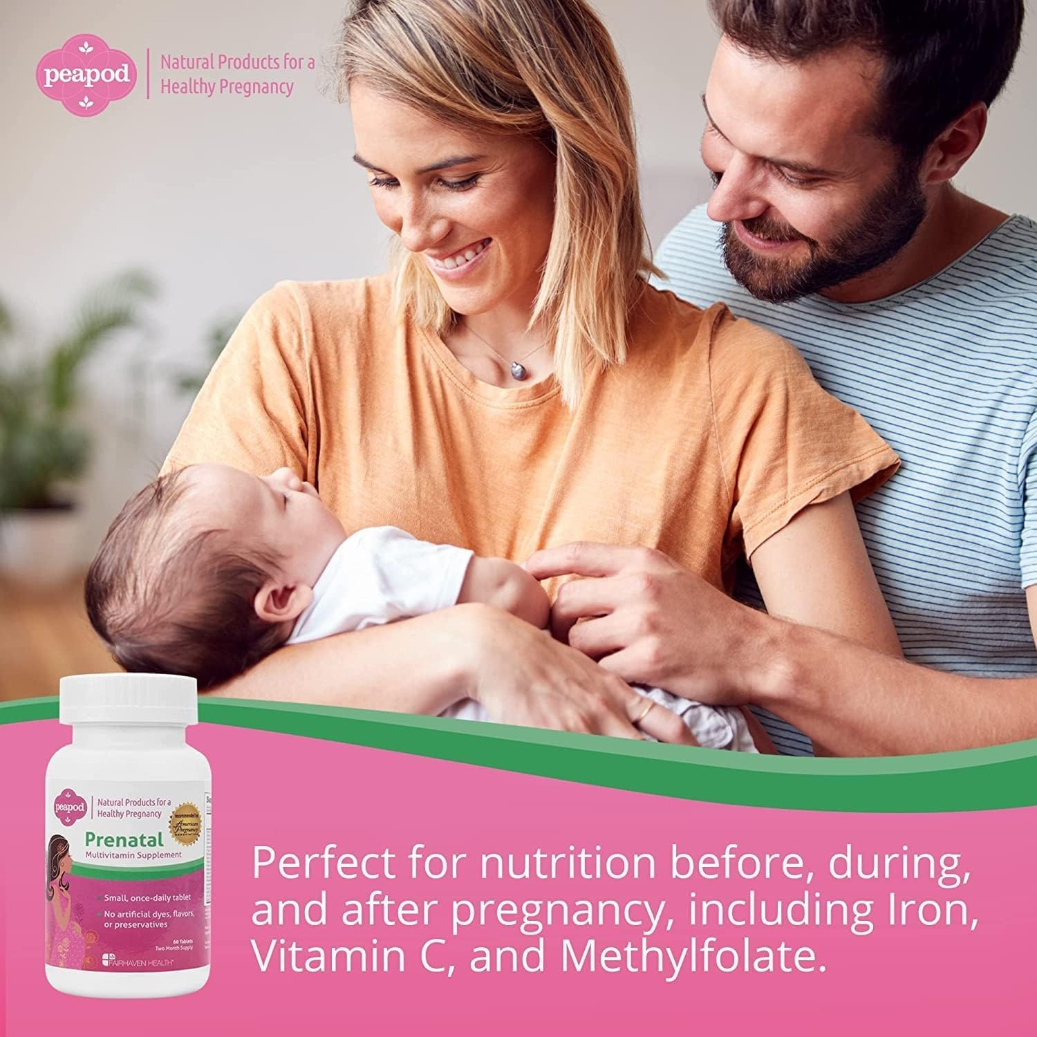 Fairhaven Health Peapod Prenatal Multivitamin - 1 al Día, Sabor Vainilla - 60 Comprimidos (2 Meses de Suministro)