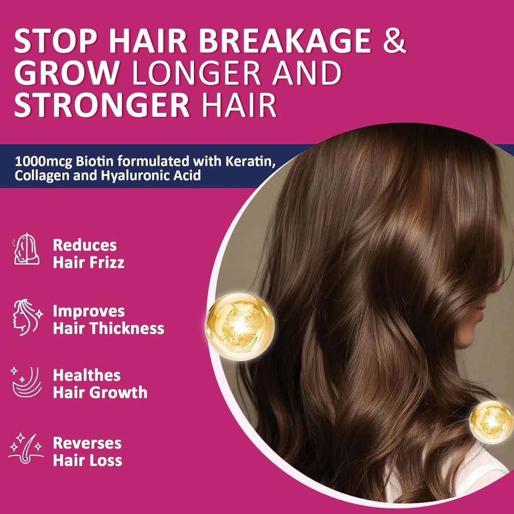 ZEBORA Biotin Gummies con Ácido Hialurónico, Queratina y Colágeno – Vitaminas para Cabello, Piel y Uñas – 90 Gominolas