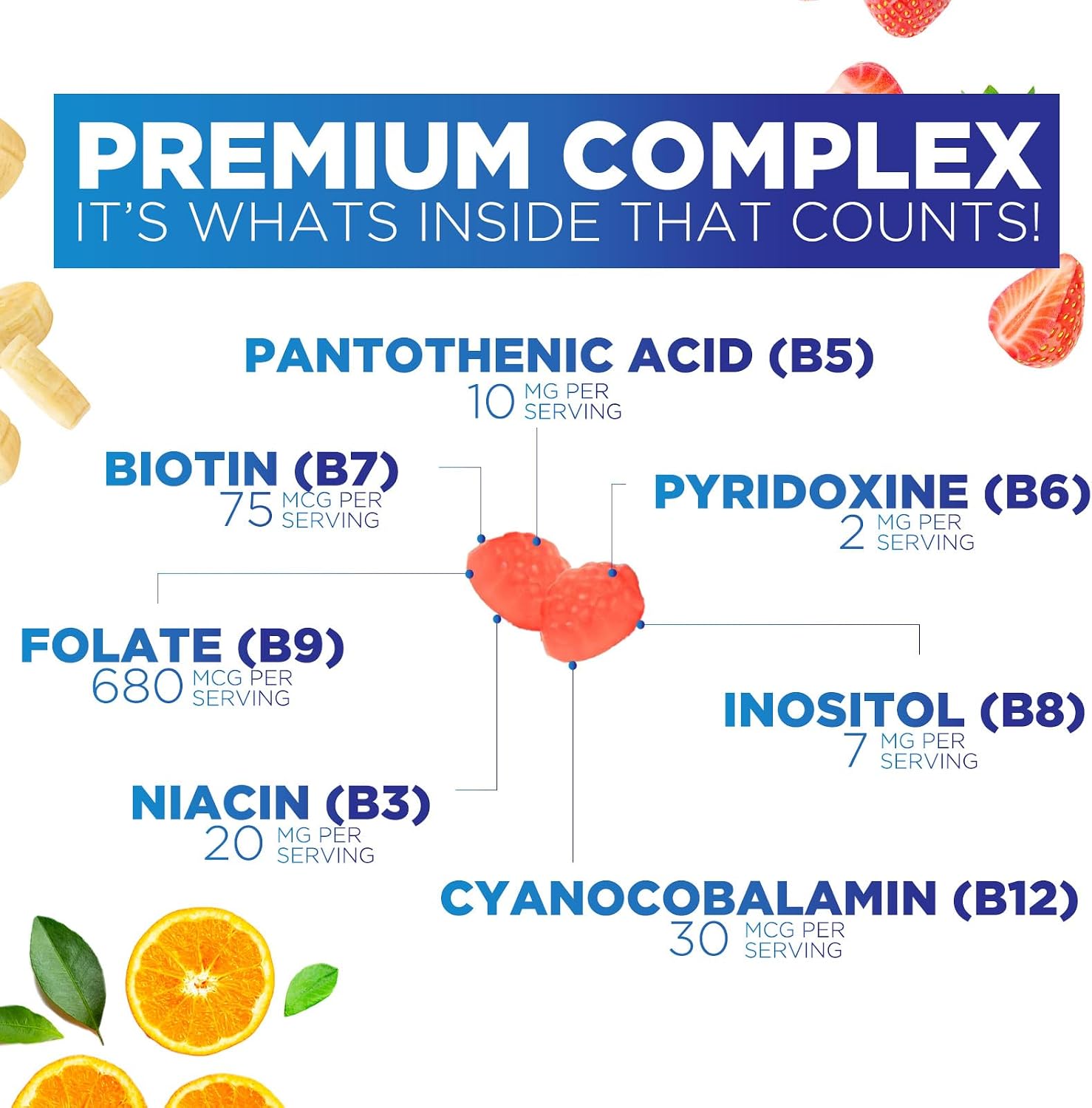 Vitamin B Complex Gummies – Extra Strength Super B Vitamin Gummy con Vitamina C, Apoyo Inmunológico para Hombres y Mujeres – Suplemento de Energía y Apoyo Cerebral con Ácido Fólico, Niacina, B6, B12 – 60 Gominolas
