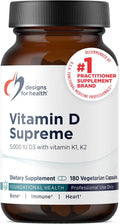 Designs for Health Vitamina D Supreme - D3 5000 UI con K2 MK-4 y K1 2000 mcg, 180 cápsulas