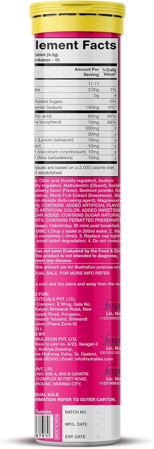 PLIX Glowy Skin 500mg Glutatión con Ácido Hialurónico, Vitamina C, E y Bayas | 30 Comprimidos Efervescentes, Sabor Fresa