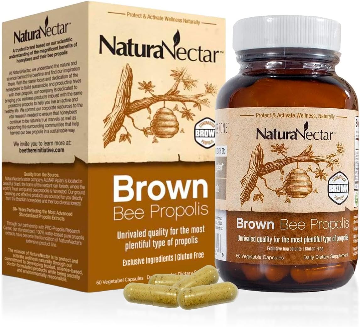 NaturaNectar - Brown Bee Propolis - 60 Capsules - NSF Certified - Gluten Free