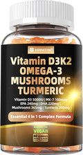 Vitamina D3 5000 UI (125 mcg) + Vitamina K2 (MK-7) Gominolas con Omega 3 de Algas | Máxima Potencia | Vegano, Sin Azúcar