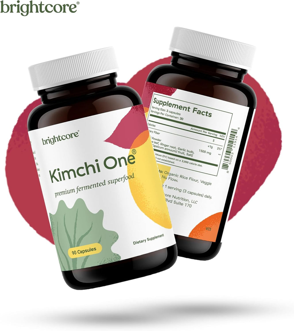 Brightcore Nutrition - Kimchi One, Cápsulas de Kimchi en Polvo, Probióticos, Enzimas y Antioxidantes, Suplemento para la Salud Intestinal, Sin Gluten, 90 Cápsulas Veganas