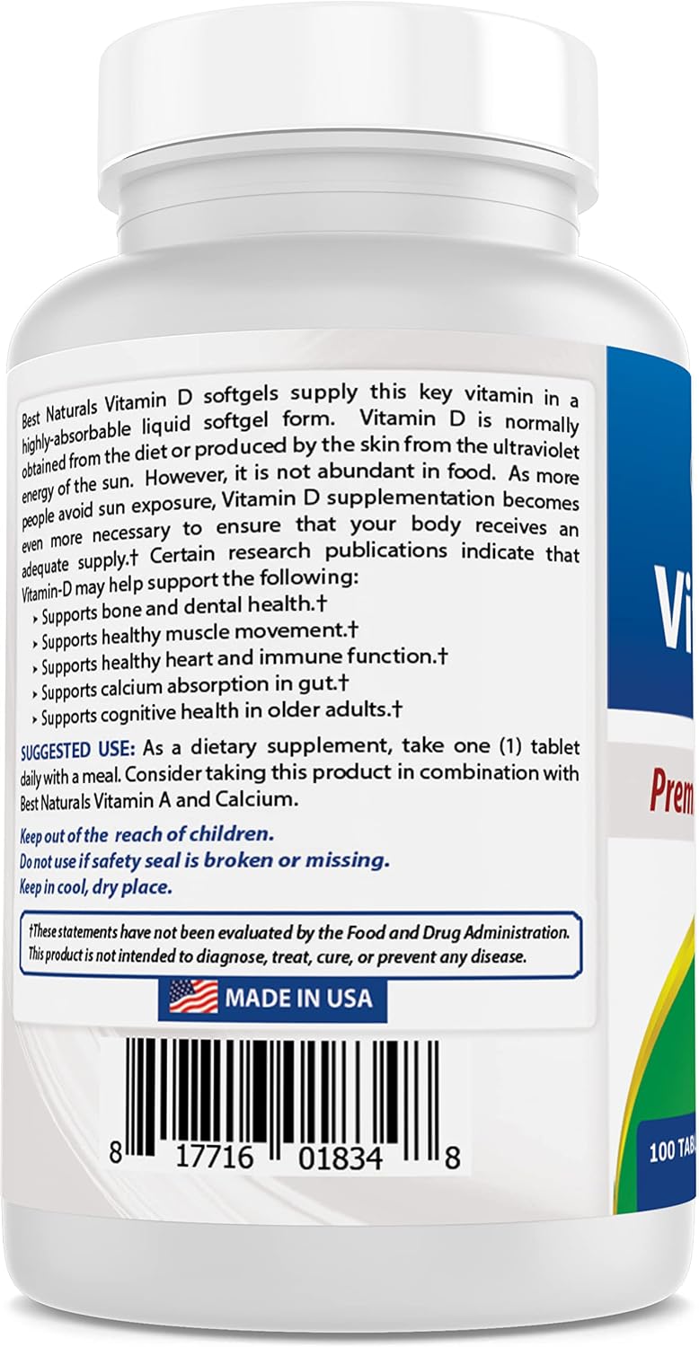 Best Naturals Vitamina D3 2000 UI (50 mcg) - 100 Comprimidos (Pack de 3)