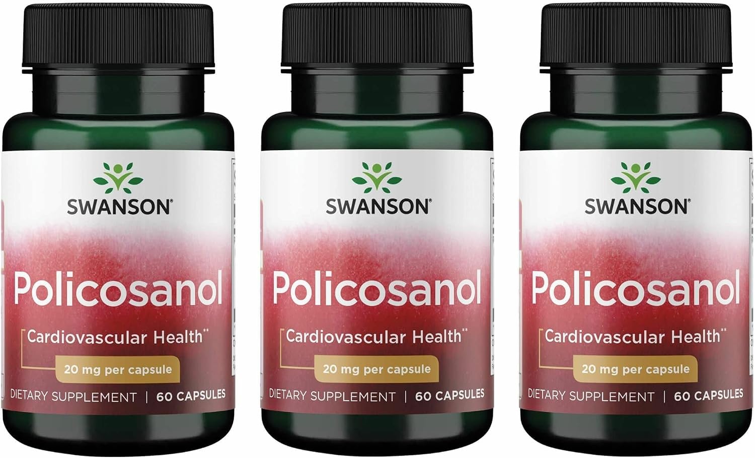 Swanson Policosanol - Complemento para la Salud Cardiovascular (60 cápsulas, 20 mg cada una, 3 paquetes)
