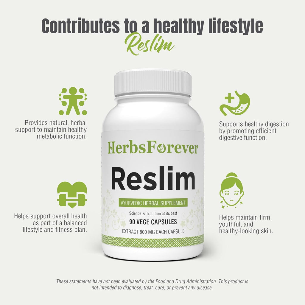 Herbsforever Reslim Cápsulas - Suplemento Herbal Ayurvédico para Equilibrar Kapha Dosha - 90 Cápsulas Vegetales de 800 mg