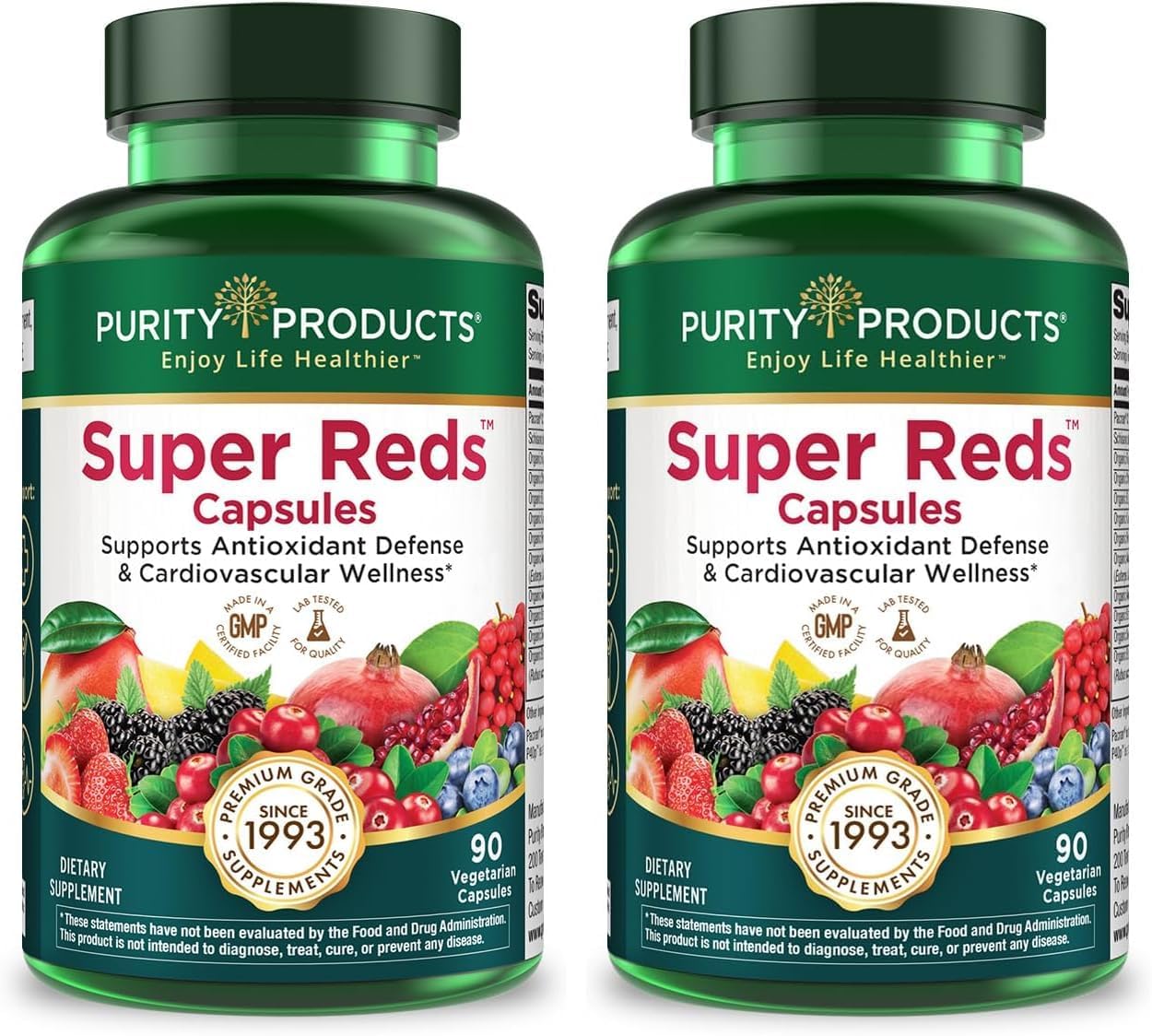 Purity Products Super Reds Cápsulas - Fórmula con 20+ Superfrutas y Bayas Orgánicas, 90 Cápsulas