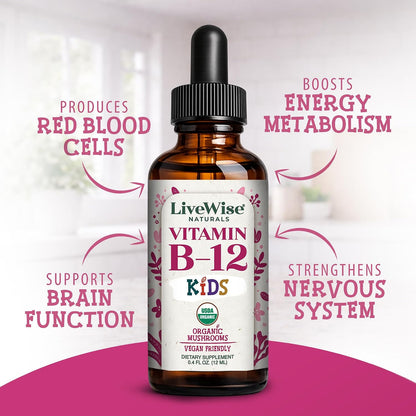 Live Wise Naturals Gotas de Vitamina B12 para Niños - 5mcg por 2 gotas - Vegano, Sin Gluten, No GMO – Image 4