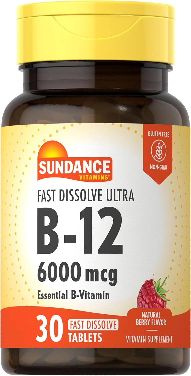 Sundance Fast Dissolve Vitamina B-12 6000mcg 30 Comprimidos Sabor Baya Natural