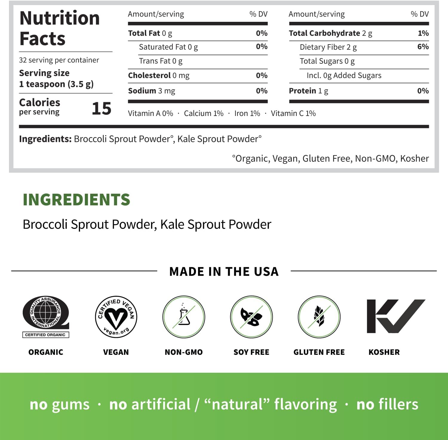 Sprout Living Mezcla de Brócoli y Col Rizada Orgánicos Liofilizados - 113g (32 raciones)