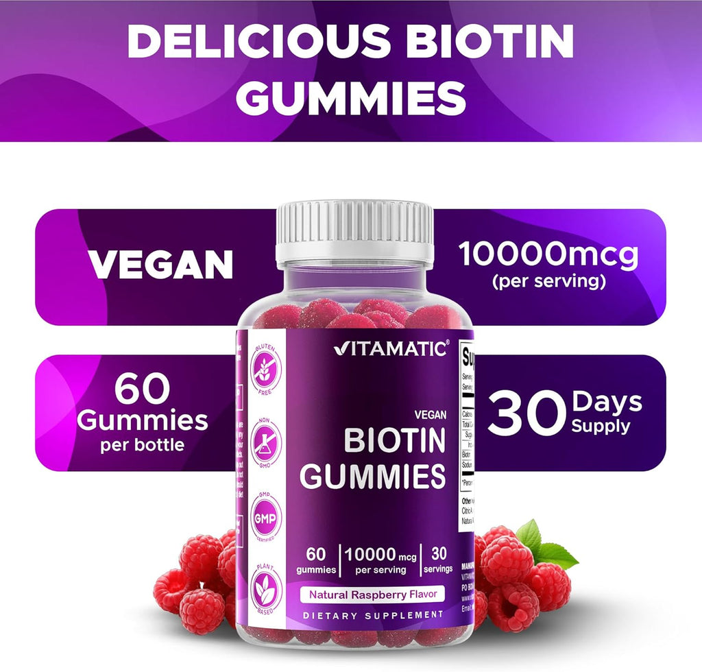 Vitamatic Gomitas de Biotina 10.000 mcg - 60 Gomitas Veganas - Vitamina B7 (6 Envases)